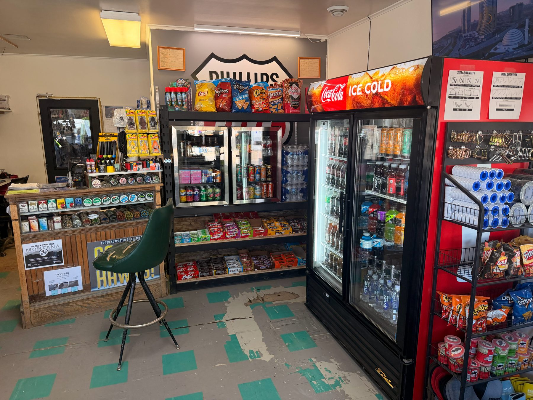 Convenience store product display at Roosevelt Service